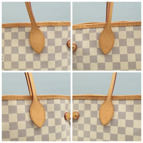 100% Authentic Louis Vuitton Neverfull White W/P Damier Azur Canvas Shoulder Bag - Picture 7 of 12